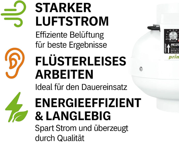 Weedness Grow Abluft Rohrlüfter Prima Klima Fan 160 mm EC-TC 0-1180 m³/h mit Temperatur- und Geschwi