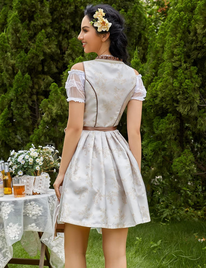 Clearlove Dirndl Damen midi 3tlg.Trachtenkleid für Oktoberfest,Karneval,DREI Teilig: Kleid, Bluse, S