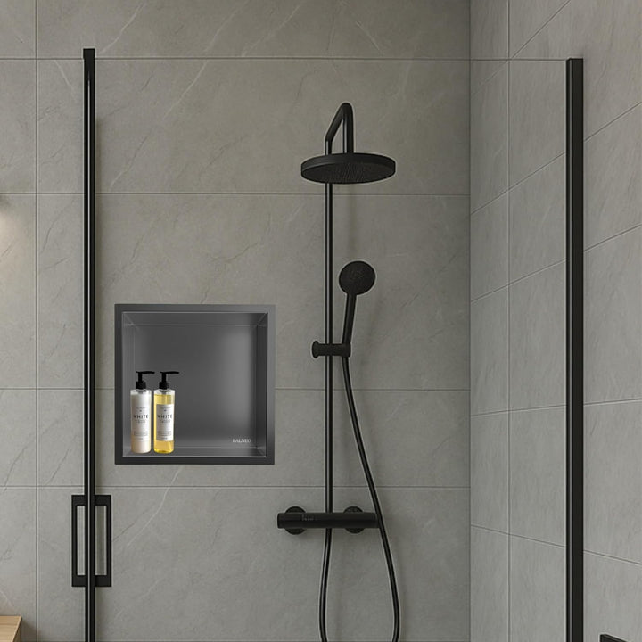 Wandnische Dusche - Wall-Box One Gun Metal - Moderne Duschablage aus Edelstahl - Teflonbeschichtet,
