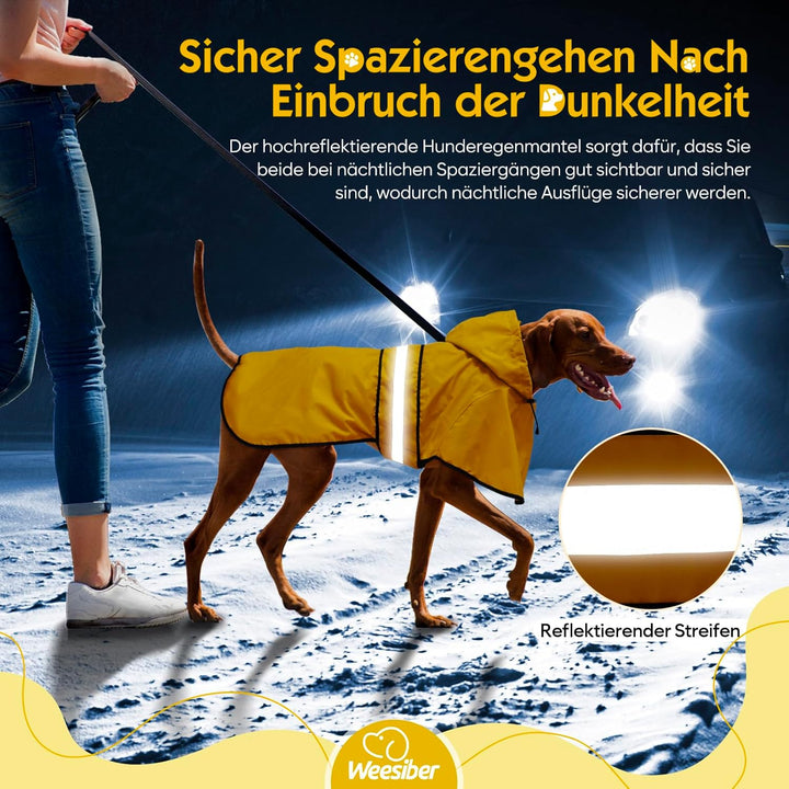 Weesiber Regenmantel Hund - Reflektierender Hunderegenmantel Wasserdicht, Verstellbare Regenjacke Hu