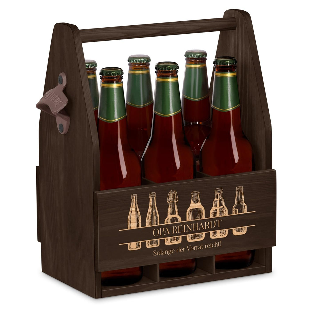 Maverton Bierträger für 6 Flaschen 0,5L + Gravur - Männerhandtasche mit Flaschenöffner - Grösse: 25x