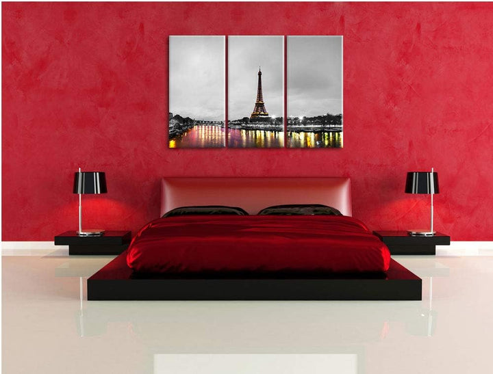 Pixxprint Eifelturm in Paris als Leinwandbild | Grösse: 3 Teilig (120x80) | Wandbild| Kunstdruck | f