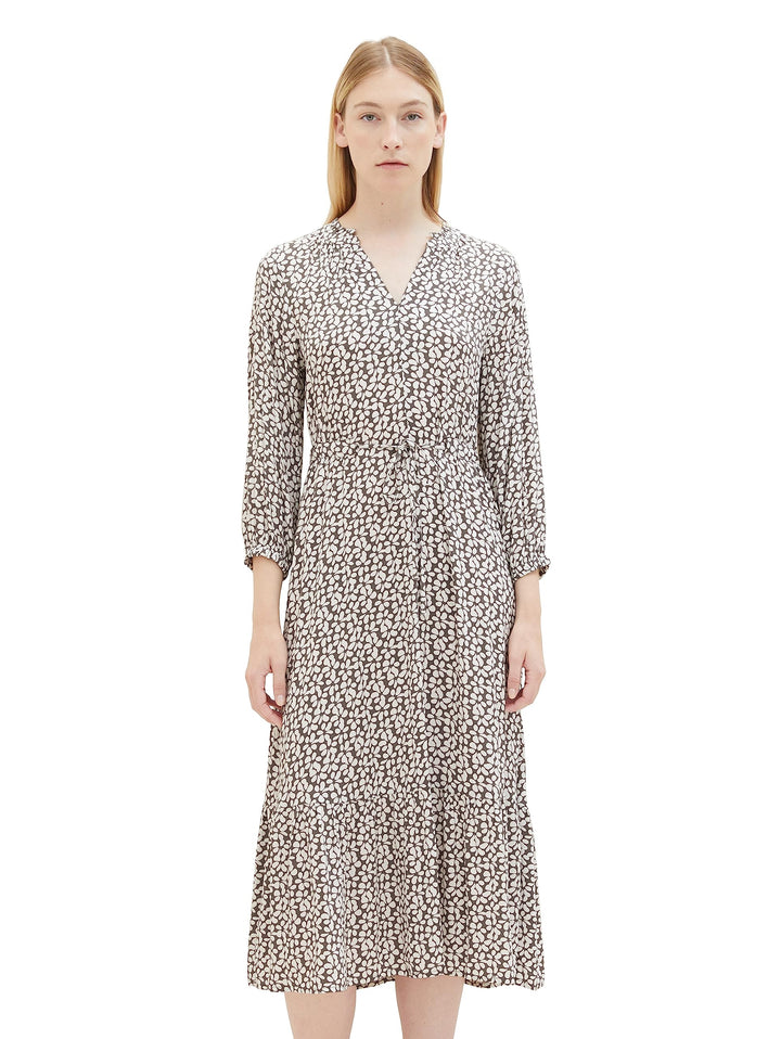 TOM TAILOR Damen Maxikleid mit Muster & Bindedetail, 33766 - Grey Floral Design