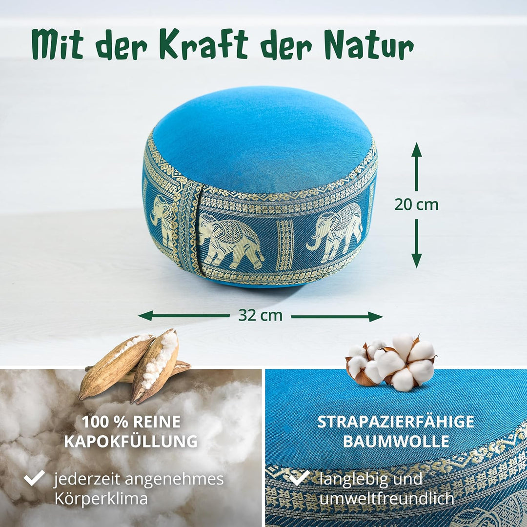 Livasia Meditationskissen Thaiseide, Yogakissen klein mit Kapok, Pouf, Bodenkissen Yoga Zen Meditati
