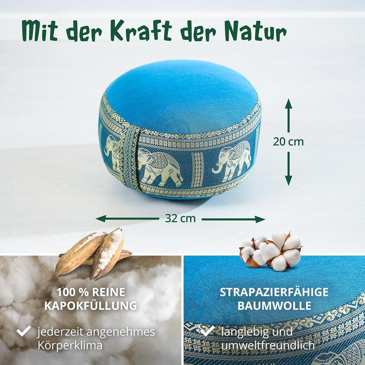 Livasia Meditationskissen Thaiseide, Yogakissen klein mit Kapok, Pouf, Bodenkissen Yoga Zen Meditati
