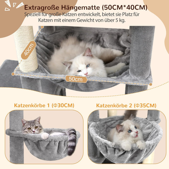 Globlazer Kratzbaum XXL 193 cm Hoch mit 2 Grosse Katzenhaus, Hängematte 50 * 40CM, Gross Plattform G