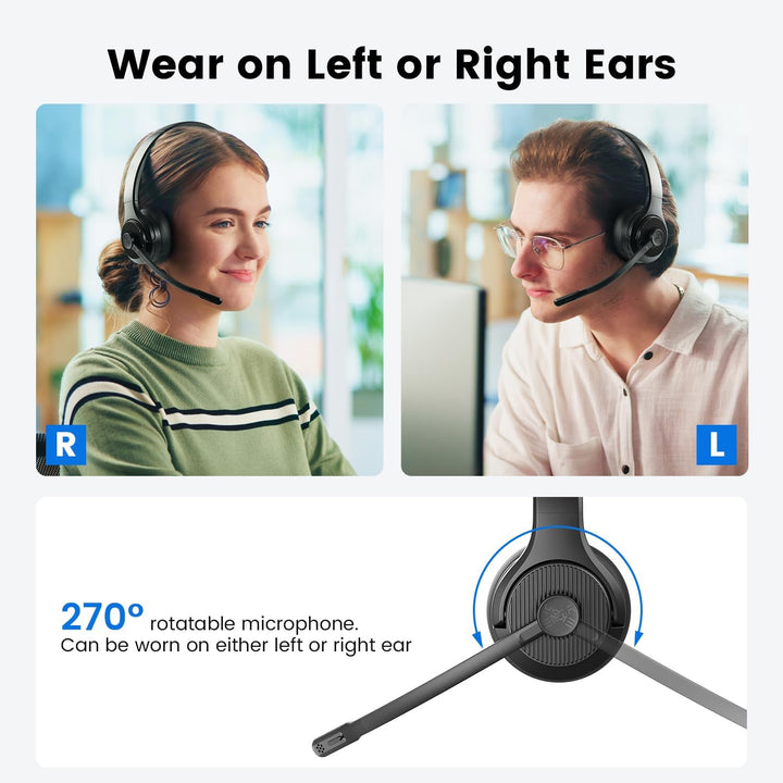 EKSA H3 Bluetooth Headset mit Mikrofon, [65 Stdn Wiedergabezeit & 30M Reichweite] Wireless Headset M