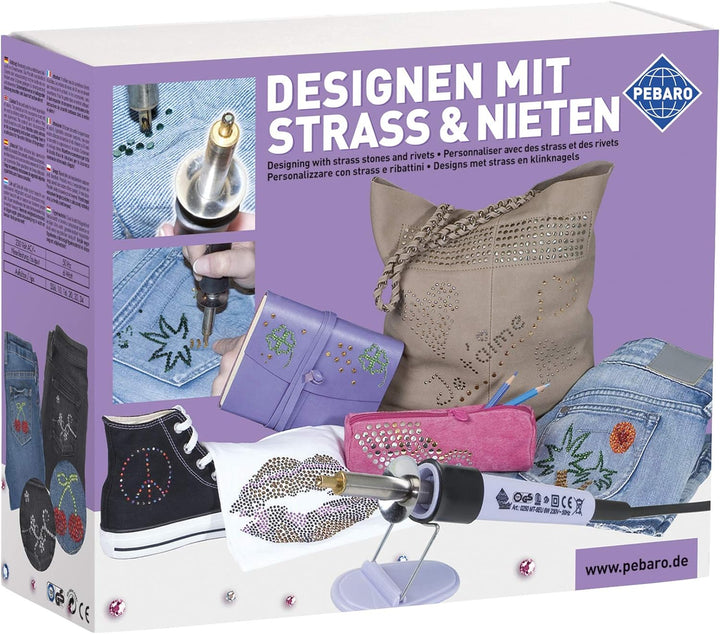 Pebaro 0259 Strass Set, Strasskolben, 12 Aufsätze für verschiedene Grössen, 1.440 Strasssteine, Niet