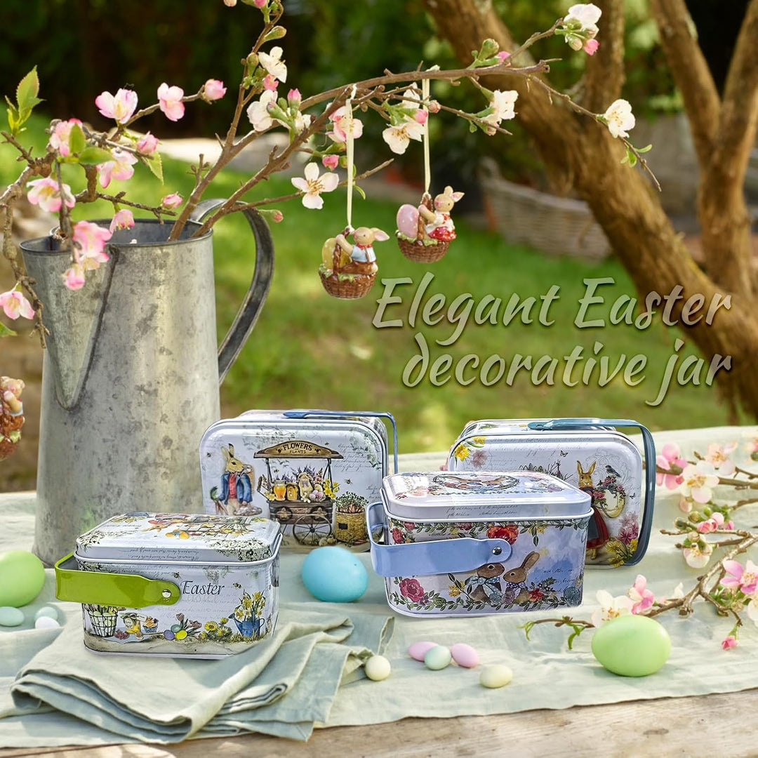 Ostern Keksdose Gebäckdose mit Deckel, 6pcs Ostereier Metalldosen Set, Osterhasen-Keksdose mit Henke