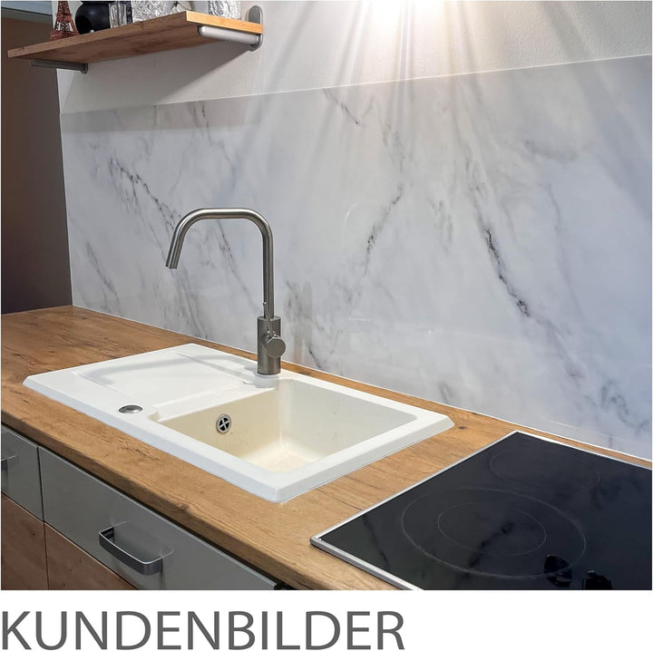 StickerProfis Küchenrückwand selbstklebend Glasoptik - WEISSER MARMOR - 1.8mm, Versteift, alle Unter