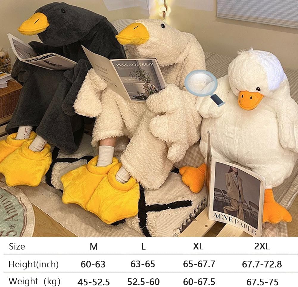 Grosse weisse Gans tragbare Decke – witziger Kapuzeneinteiler für Paare, dickes Korallen-Fleece, rie