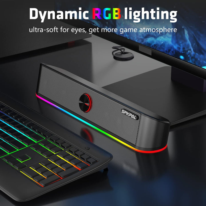 Soundbar für TV,SPKPAL10W Pc Lautsprecher soundbar mit Surround Stereo Audio Buntes RGB Licht USB äh