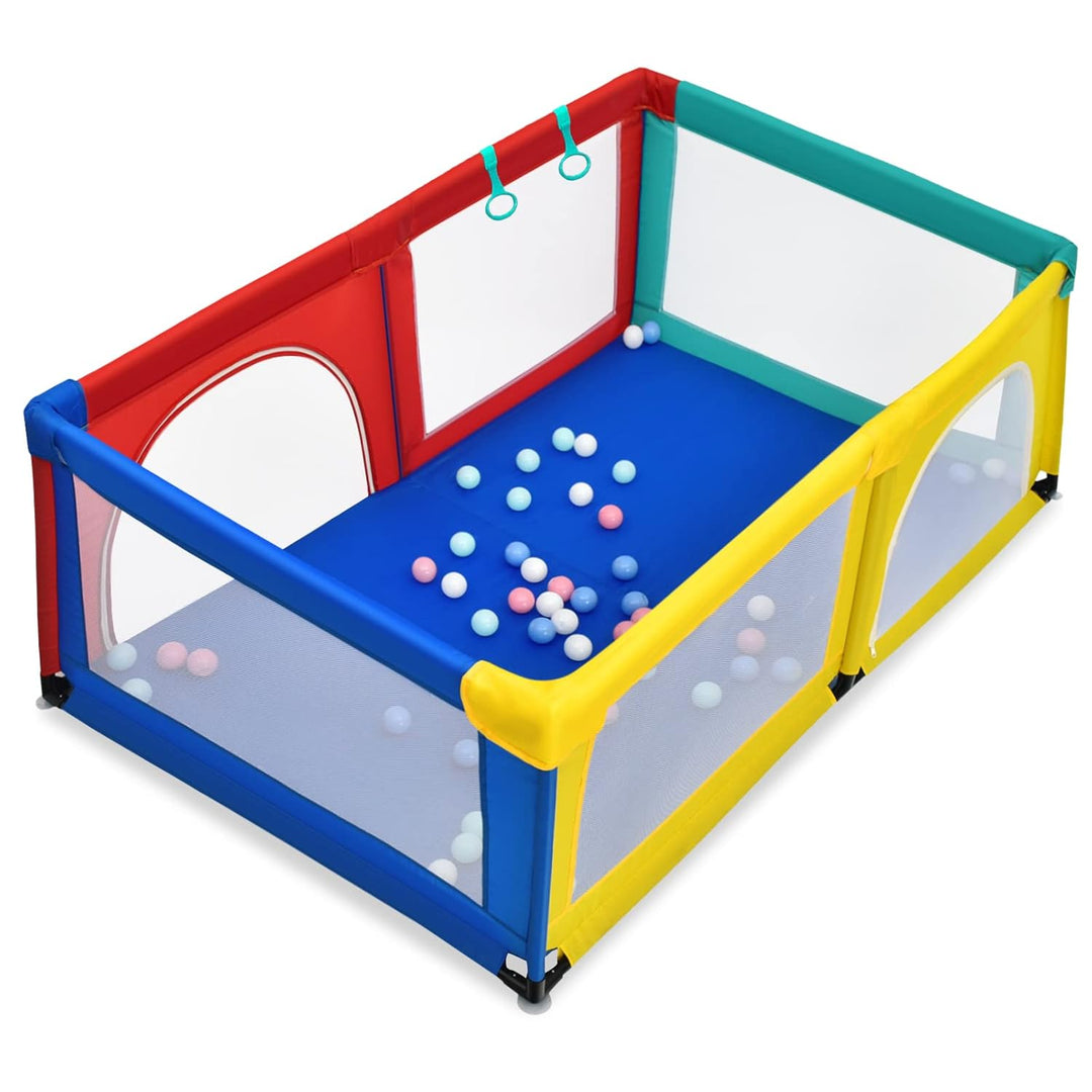 DREAMADE Laufgitter Baby mit Tür, 190 x 120cm Laufstall mit 50 Bunten Bällen & 2 Türem, Absperrgitte