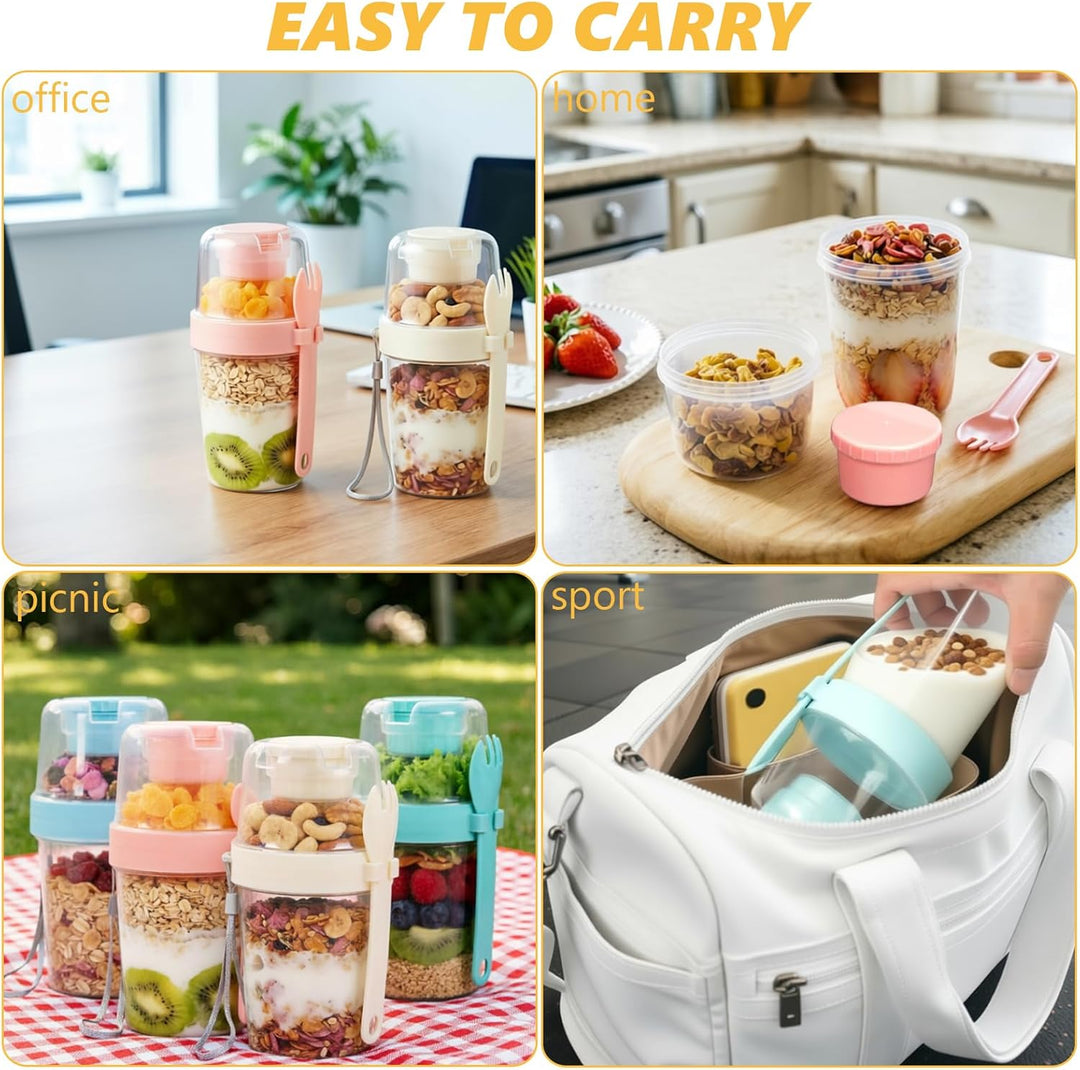 Müslibecher to Go, 4 Stück Jogurtbecher für Unterwegs mit löffel, Joghurt to Go Becher, Doppelschich