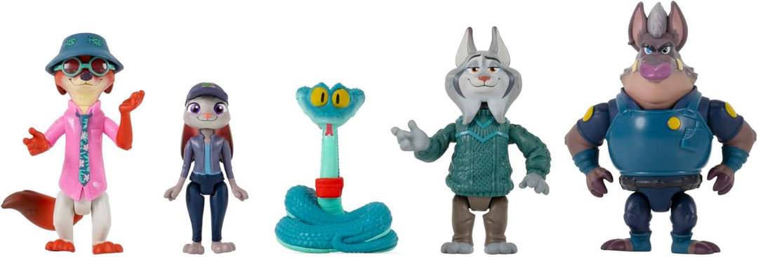 Disney "Zoomania 2" ZOTP0065 - Abenteuer 5er Pack - 3 Figuren und 2 Undercover-Charaktere 7,5 cm - C
