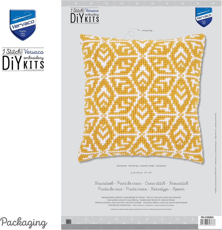 Vervaco Kreuzstichkissen Geometrisch Kreuzstichpackung, Stramin, Weiss, 40 x 40 x 0,3 cm