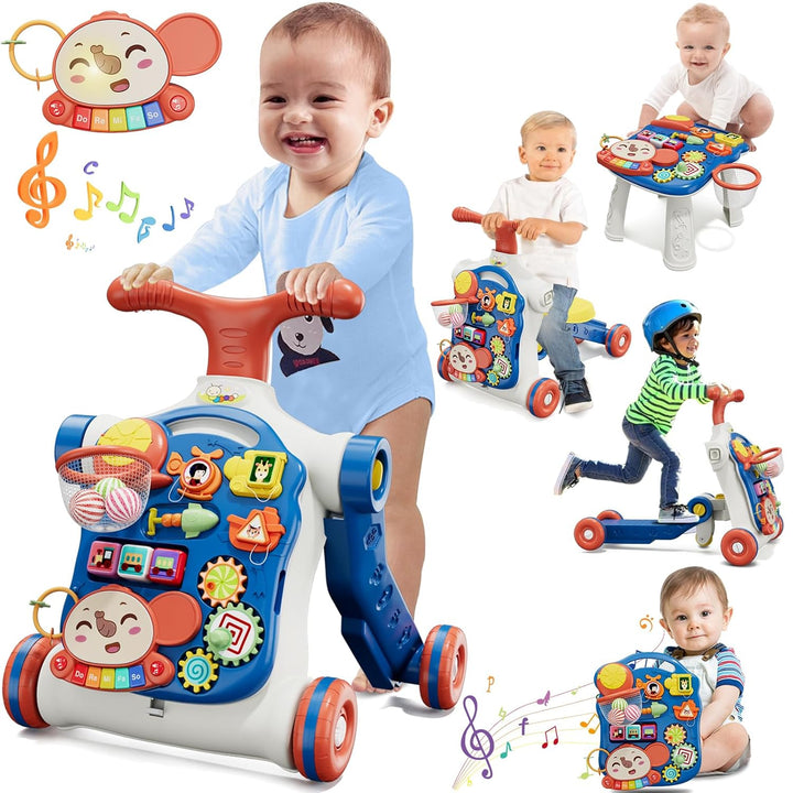 HYES 5 in 1 Lauflernwagen, Baby Spiel und Lauflernhilfe mit Musik und Abnehmbarem Spielboard, Laufwa