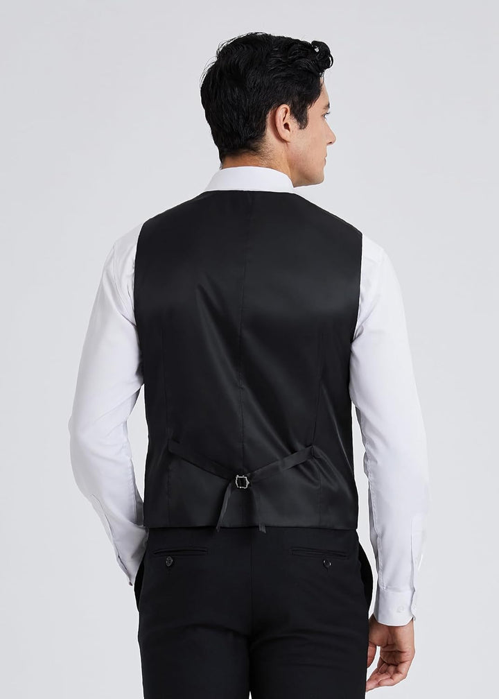 HISDERN Herren Anzugweste Formale Hochzeit Klassische Retro Baumwolle V-Ausschnitt Einfarbige Elegan