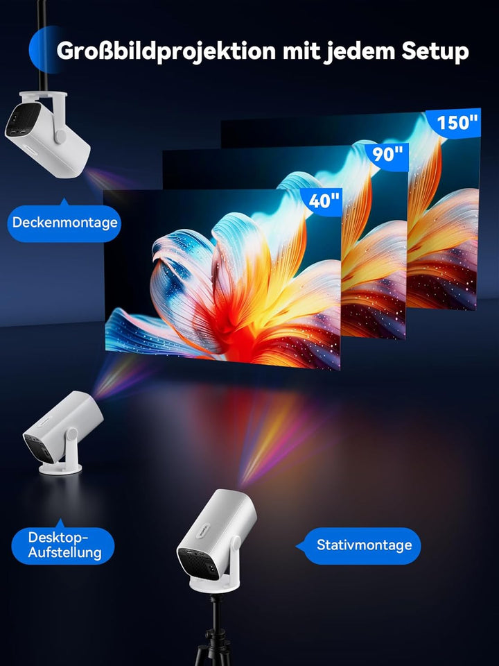 Mini Beamer 1080P Unterstützt - SOOMFON Kleiner Beamer Handy mit Bluetooth, Auto Trapezkorrektur Ele