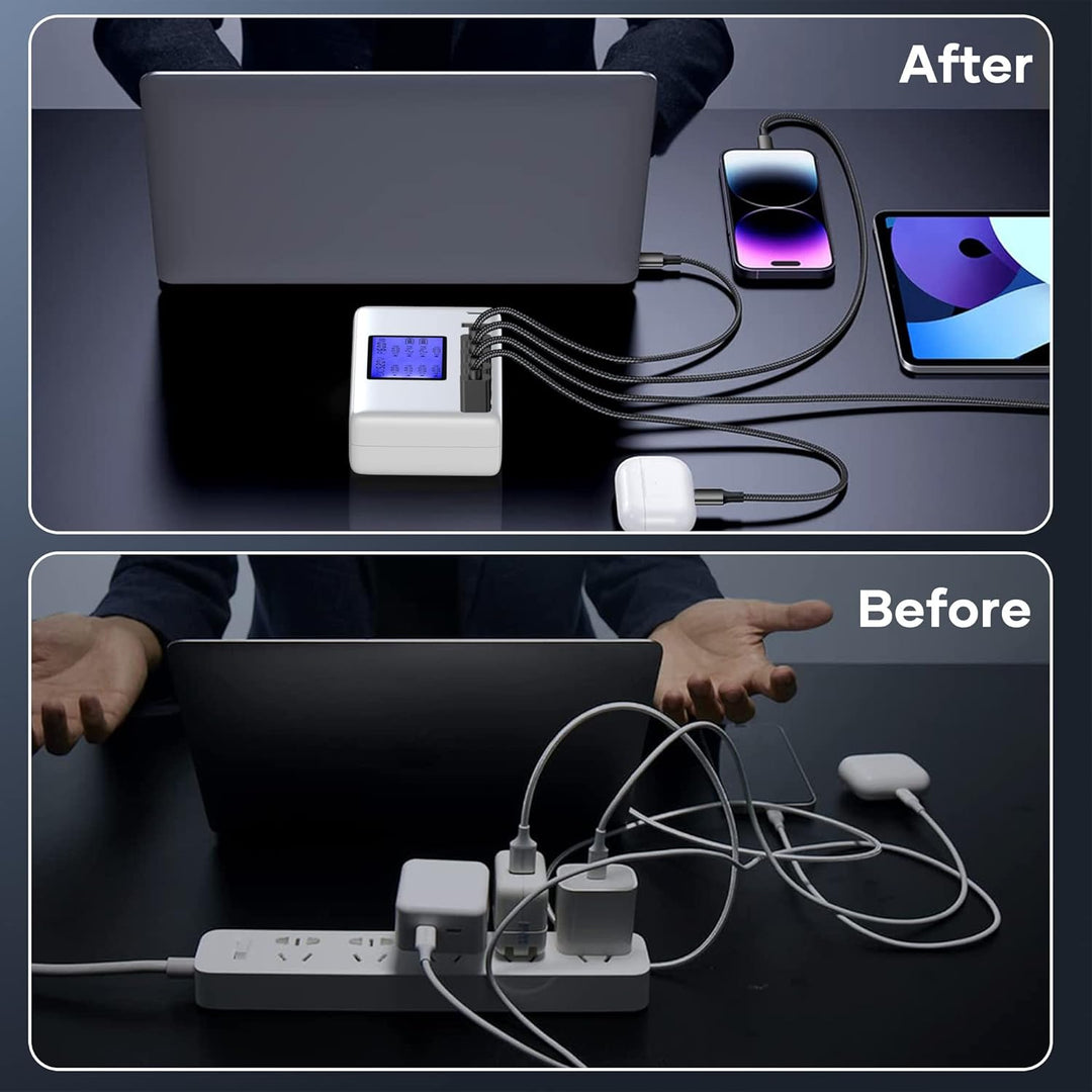 USB Ladegerät, 60W 8 Ports USB Ladestation 12A USB C Ladegerät mit LCD Display für mehrere Geräte, U