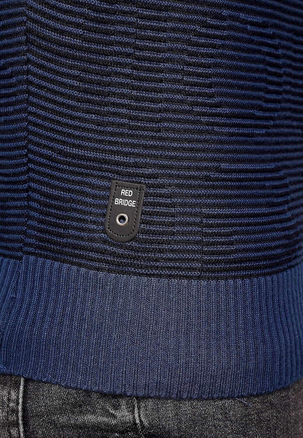 Redbridge Herren Pullover Strickpullover 3D Structure Kontrast M Blau, M Blau