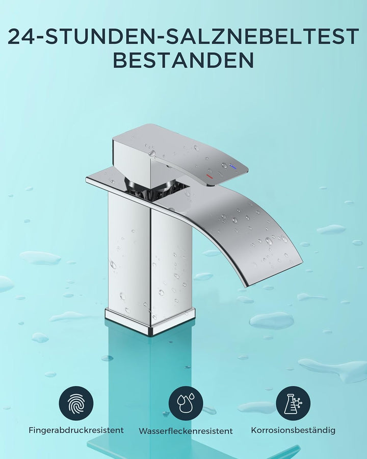FORIOUS Wasserhahn Bad,Wasserfall Waschtischarmatur Einhandmischer Armatur Waschbecken mit Auslauf H