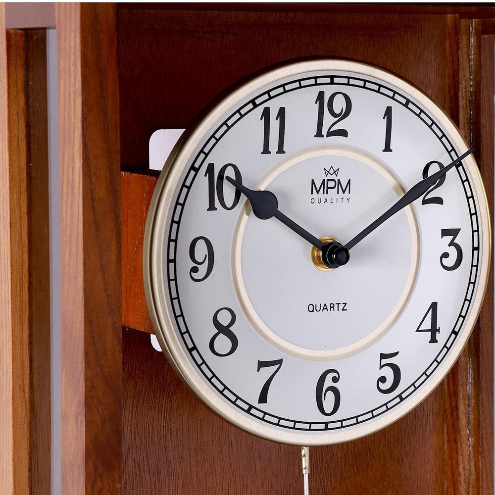 MPM Quality Retro Wood Tischuhr, Traditionelle und Elegante Holztischuhr, Präziser Quarz-Schrittmoto
