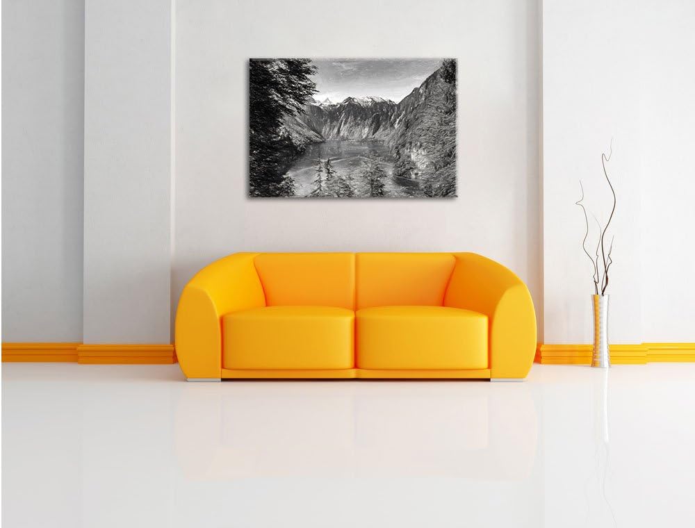 Pixxprint Blick auf den Königssee Kunst als Leinwandbild/Grösse: 100x70 / Wandbild/Kunstdruck/fertig