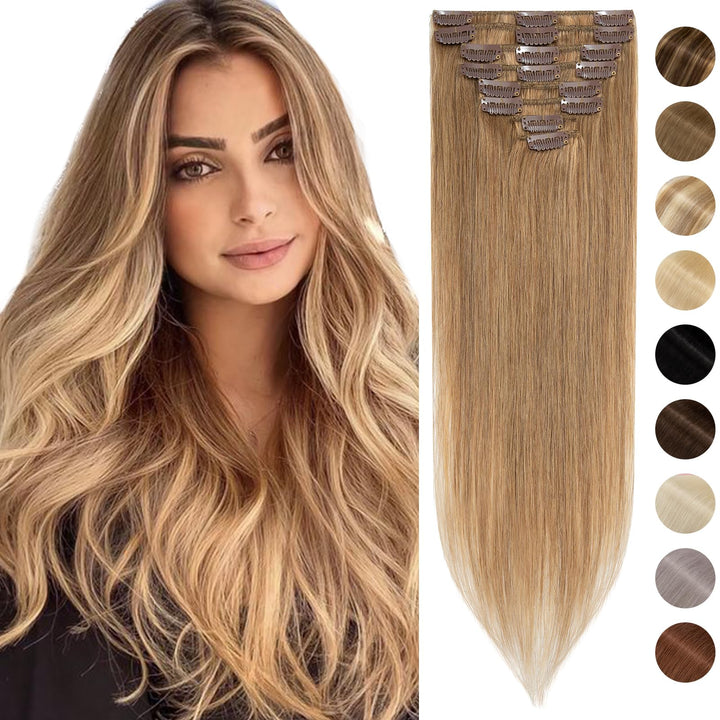 Silk-co Clip in Extensions Echthaar 8pcs 50g, Hair Extensions, Remy Echthaar Clip ins Haarverlängeru