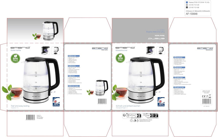 EMERIO Glas Wasserkocher mit 1.7 Liter Volumen | 2200 Watt | blaue LED Innenbeleuchtung | 360° Basis