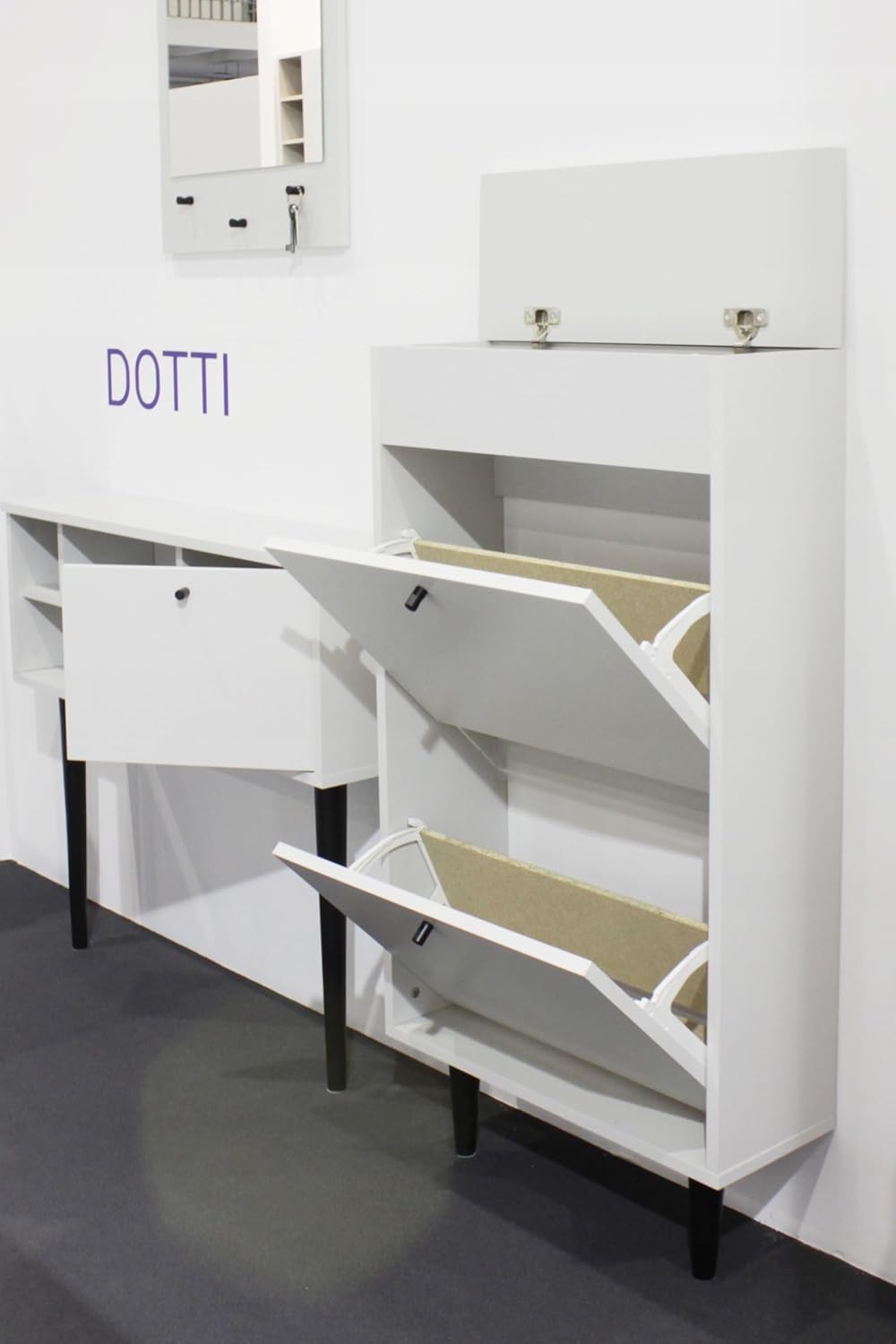 MATKAM Dotti 521 Schuhschrank in moderner Skandi-Optik| Ausklappbare Schuhablage, zusätzlicher Staur