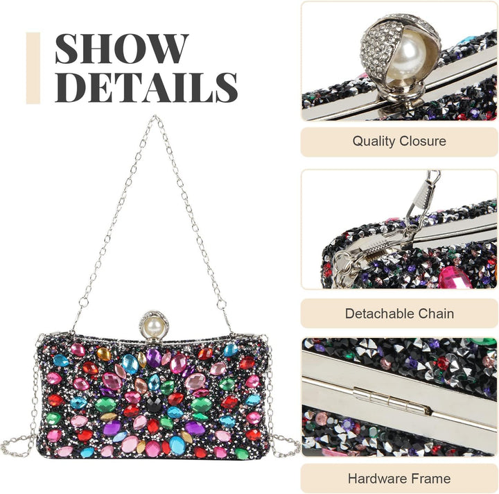 Freiesoldaten Damen Strass Abendtasche Mehrfarbig Blendend Kristall Unterarmtasche Party Braut Hochz