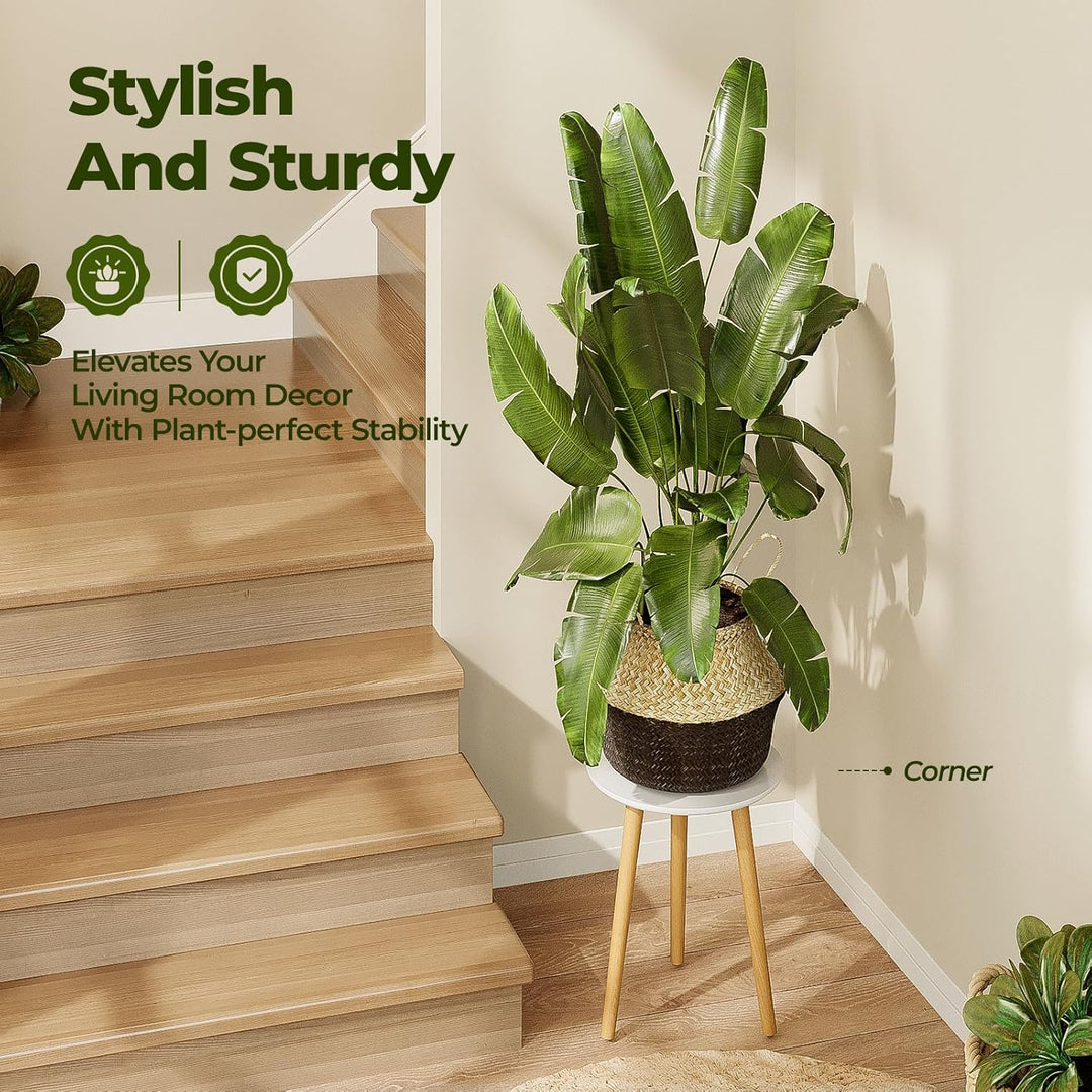 Bamworld Blumenständer Hoch – Moderner Beistelltisch & Pflanzenständer aus Holz, Rundes Design für W