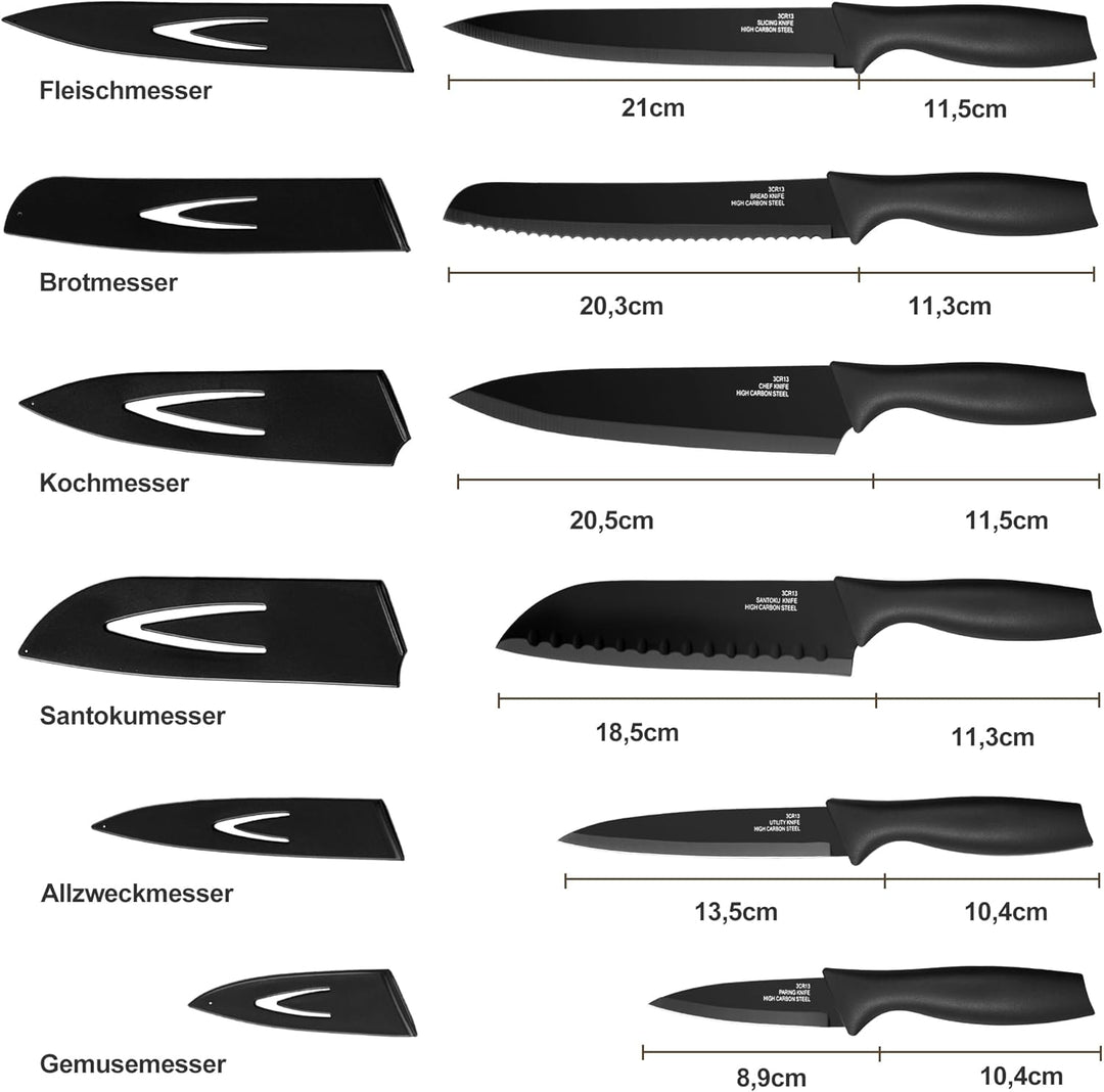 TEAMFAR Küchenmesser 6-teilig, Edelstahl Messerset mit Schutzhülle, Scharfe Messer Set mit Kochmesse