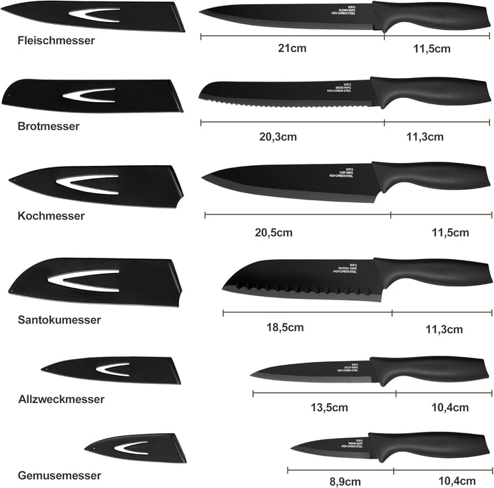 TEAMFAR Küchenmesser 6-teilig, Edelstahl Messerset mit Schutzhülle, Scharfe Messer Set mit Kochmesse