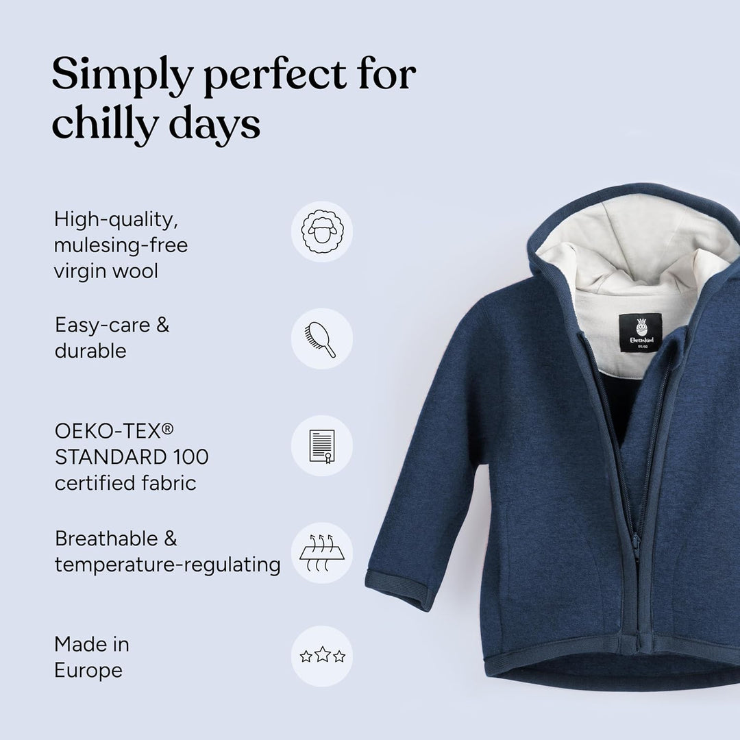 Ehrenkind® Walkjacke Gr. 134/140 | Jacke für Kinder aus Merino Schurwolle mit Reissverschluss | Walk