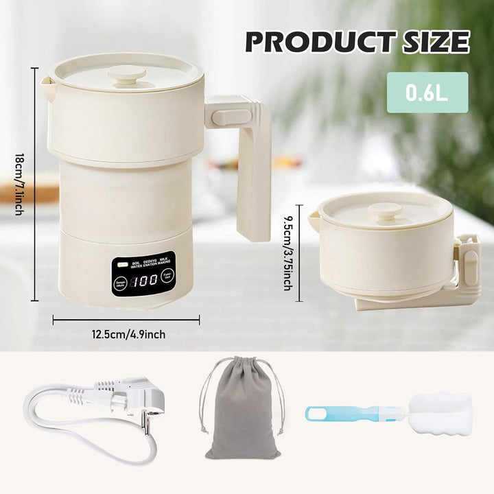 Faltbarer Wasserkocher 600ml, Tragbarer Reisewasserkocher Klein, Wasserkocher Camping mit 9 Temperat