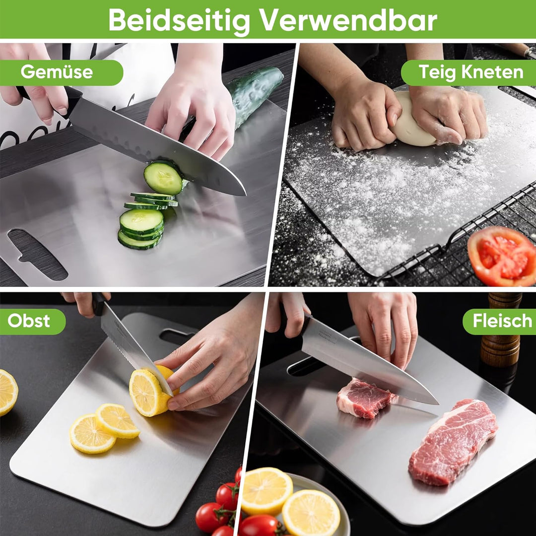 3 Stück Titan Schneidebrett, Edelstahl Titanium Cutting Board Doppelseitiges Lebensmittel Grade Schn
