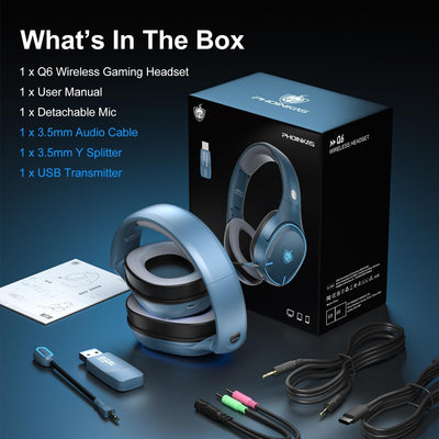 PHOINIKAS Q6 Gaming Headset Wireless, Bluetooth Headset mit Dual-Chips, Bluetooth 5.3 für Handy/Lapt