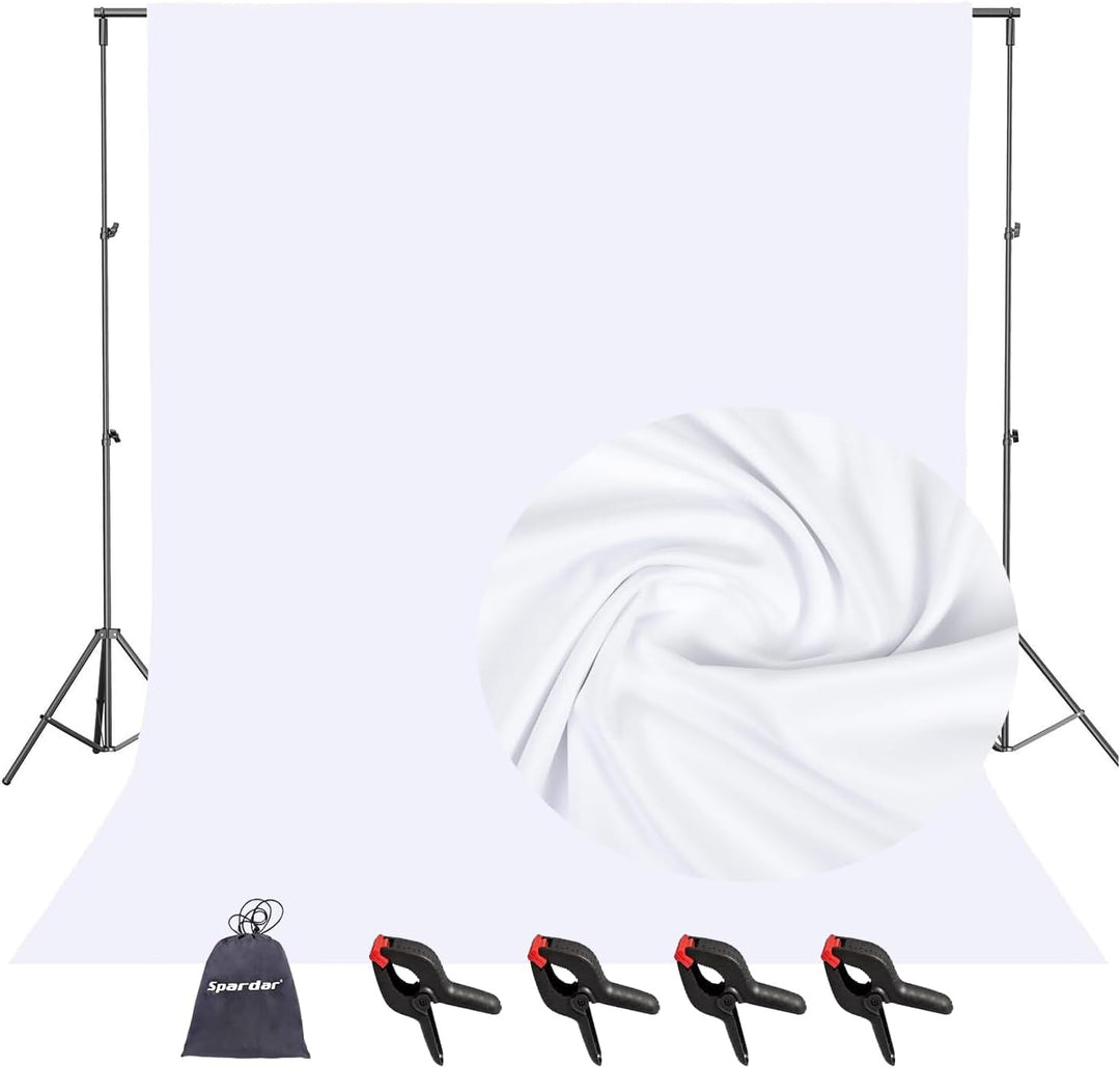 Spardar Foto Hintergrund, 3M X 4.5M Weiss Fotostudio Hintergrund mit 4 Klemmen, Faltbarer Fotohinter