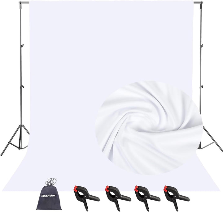 Spardar Foto Hintergrund, 3M X 4.5M Weiss Fotostudio Hintergrund mit 4 Klemmen, Faltbarer Fotohinter