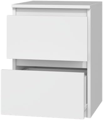 VBChome Nachttisch 30 x 30 x 40 cm Weiss Matt Nachttisch mit 2 Schubladen für das Schlafzimmer Griff