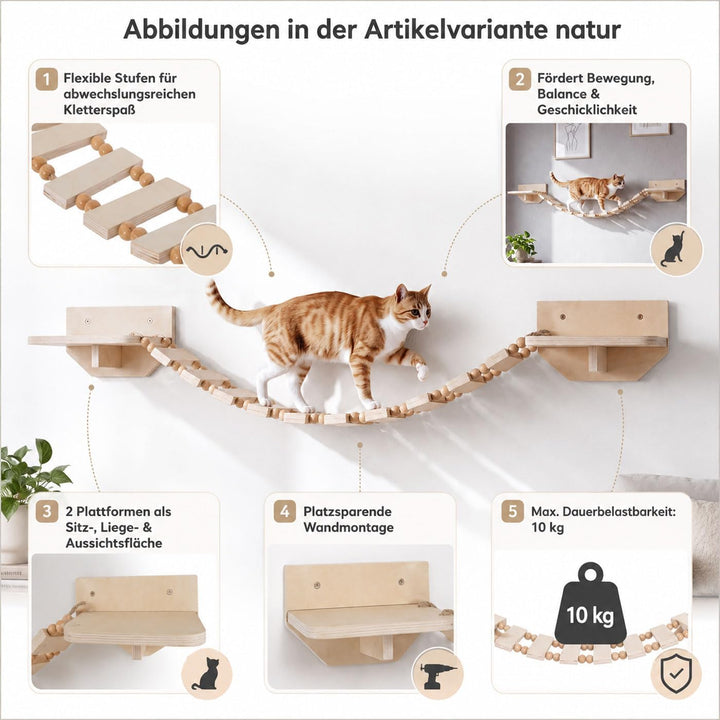Mendler Kletterbrücke HWC-Q56 - Natur | Katzenleiter, Katzentreppe, Hängebrücke, Katzenbrücke, Platt