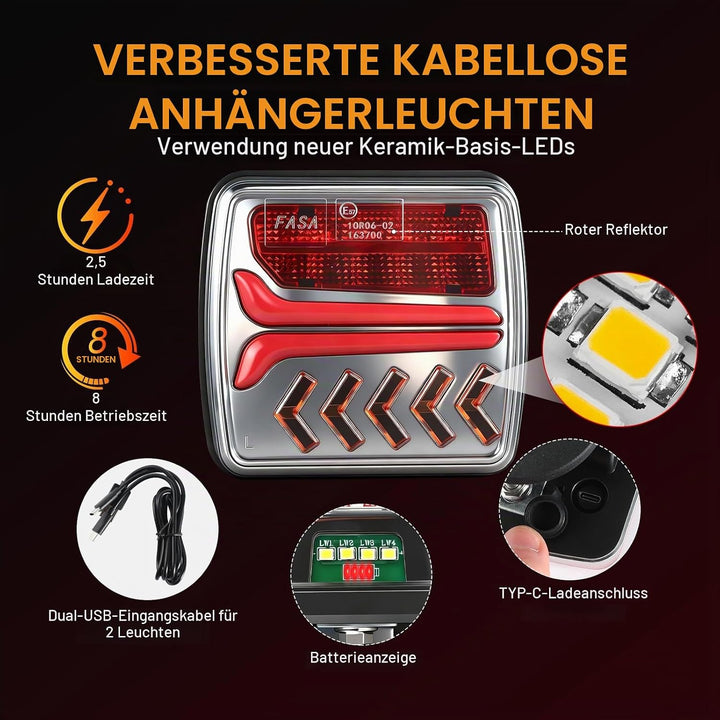Kabellose LED Rücklichter Anhänger Set, 12V Dynamische Anhänger Rücklichten, Rücklicht Auto Wohnwage