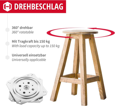 Gedotec Drehbeschlag 360° Drehteller zum Schrauben | Stahl verzinkt | Druck-Kugellager 150 kg | Schw