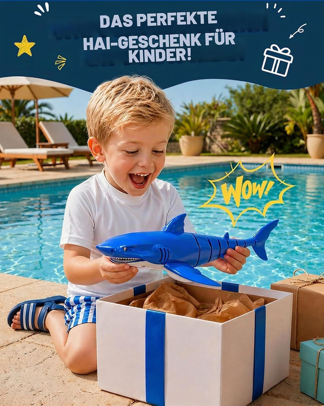 2.4G Ferngesteuertes Hai-Spielzeug mit LED-Augenleuchten, wiederaufladbares RC-Hai-Boot, IPX7 wasser