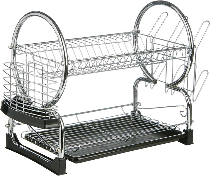 Premier Housewares 509585 2 Tier Dish Drainer, Chrom, 56 x 25 x 39 cm Schwarz, Schwarz