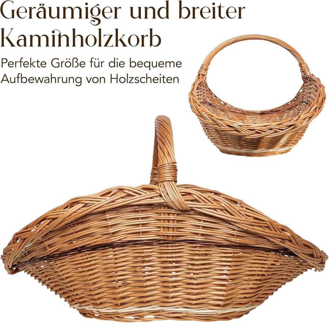 Creative Home Gross Holztrage Rattan Kaminholzkorb Kaminkorb Tragekorb | 67 x 41 x 43 cm | Aufbewahr