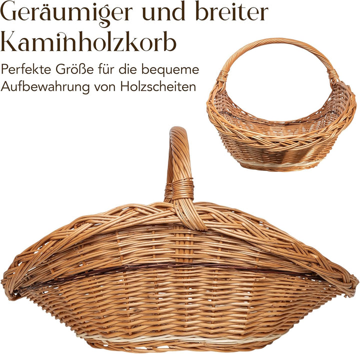 Creative Home Gross Holztrage Rattan Kaminholzkorb Kaminkorb Tragekorb | 67 x 41 x 43 cm | Aufbewahr