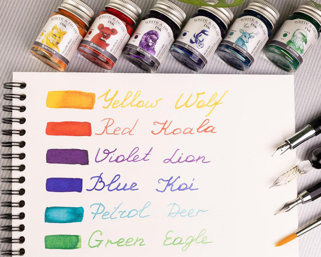 Octopus Write and Draw Ink Set RAINBOW, wasserfeste Tinte zum Schreiben und Zeichnen, Kalligraphieti